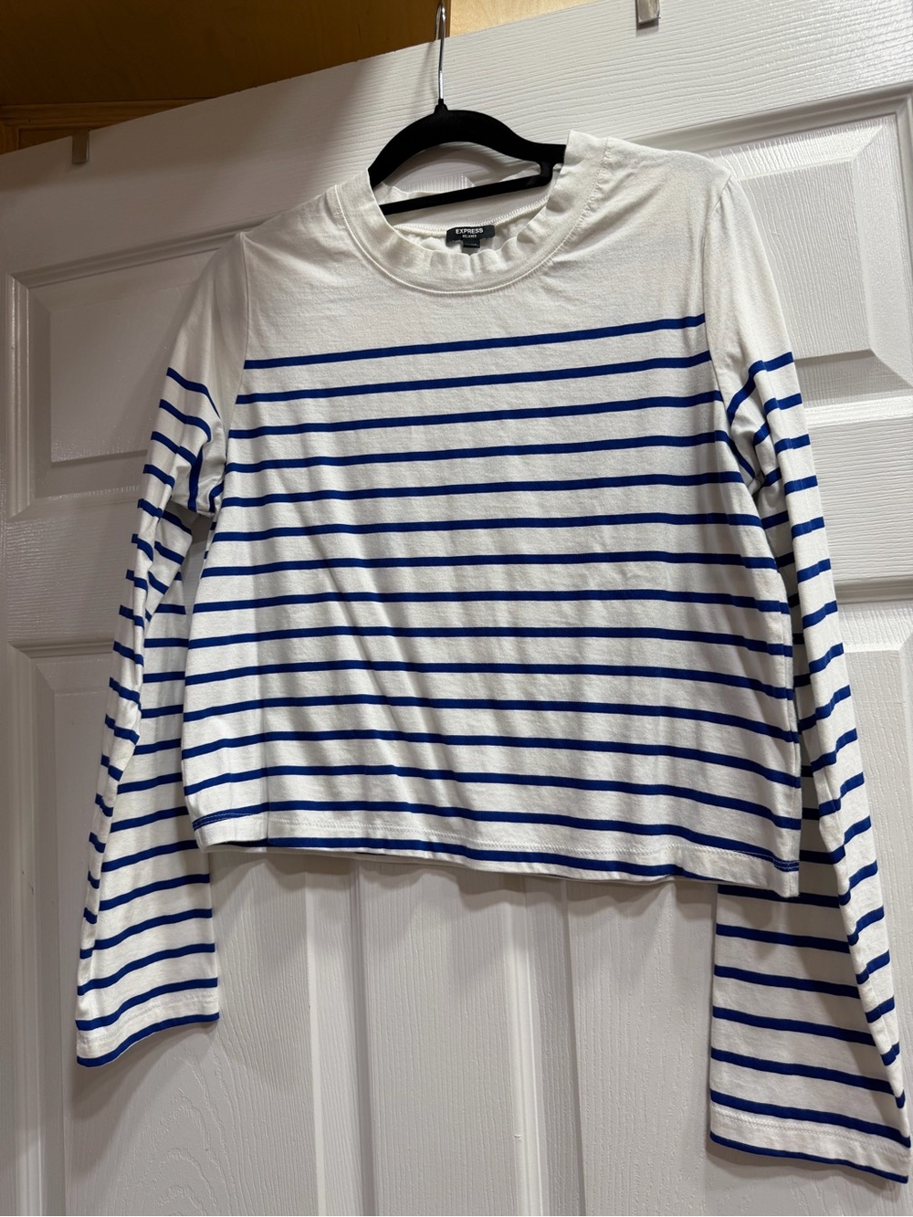 Express White & Blue Striped Long-Sleeve Tee